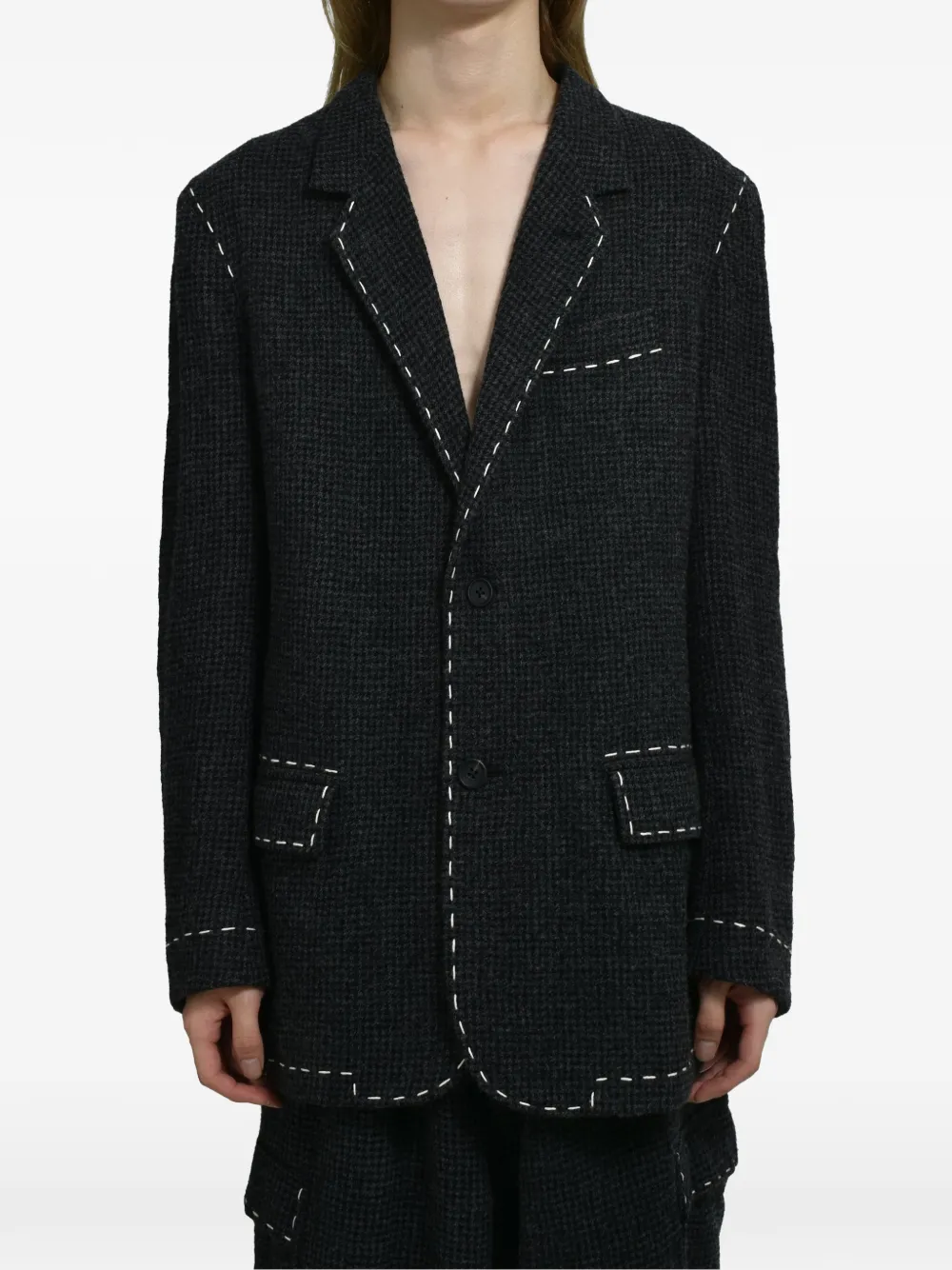 Y's Blazer met pied-de-poule print en stiksels Zwart