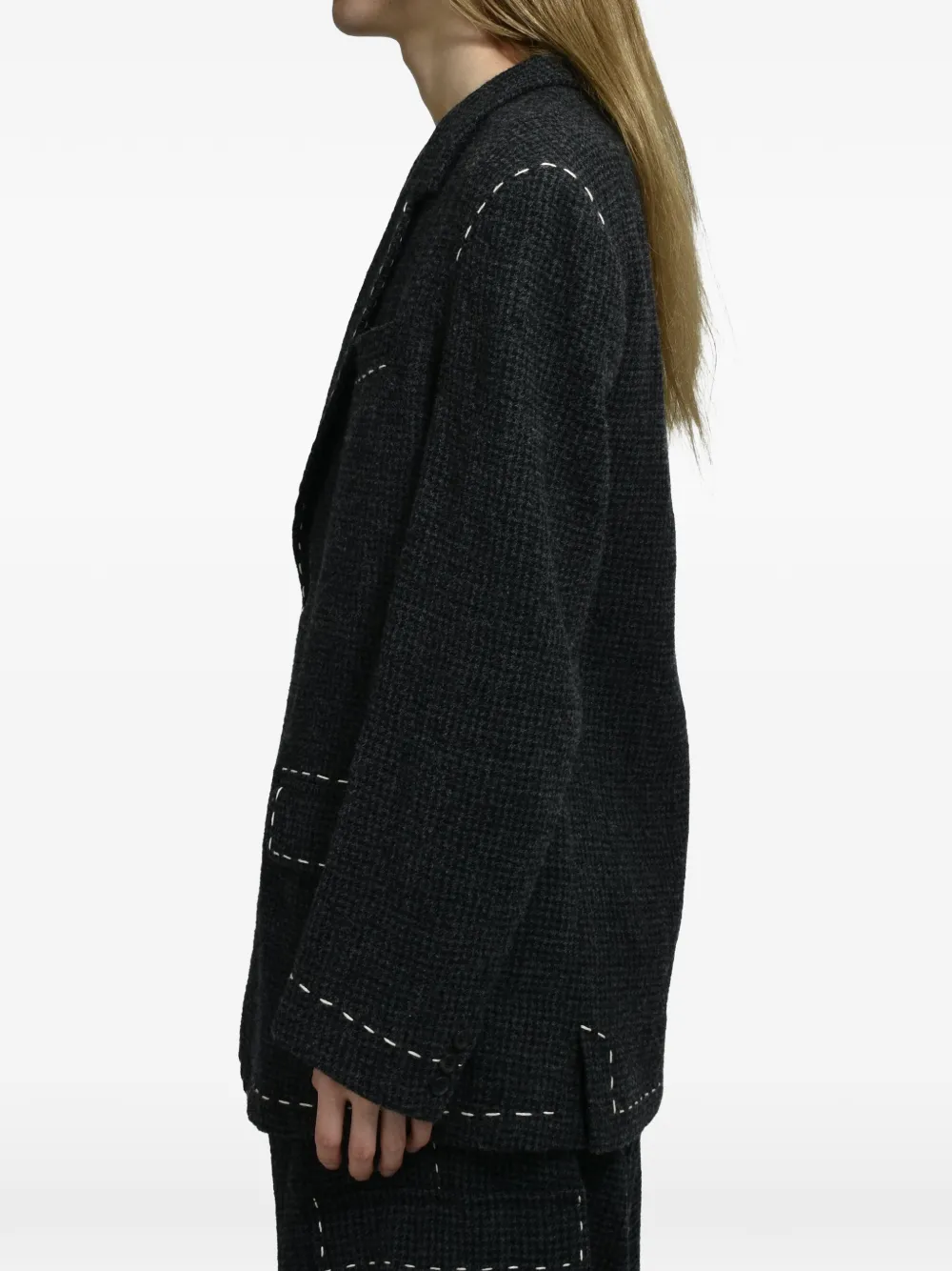 Y's Blazer met pied-de-poule print en stiksels Zwart