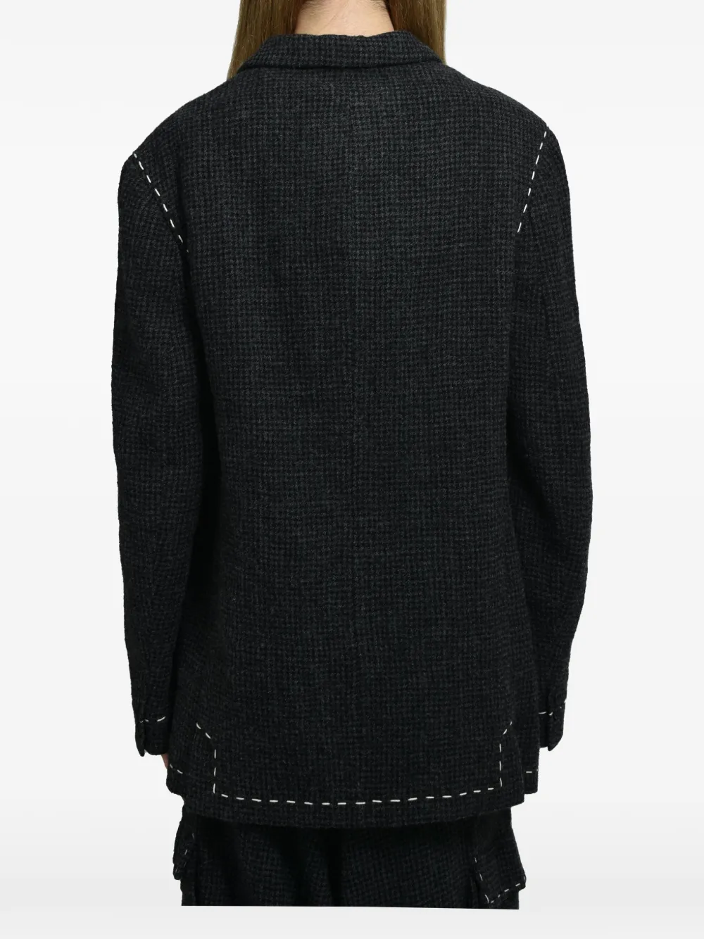 Y's Blazer met pied-de-poule print en stiksels Zwart