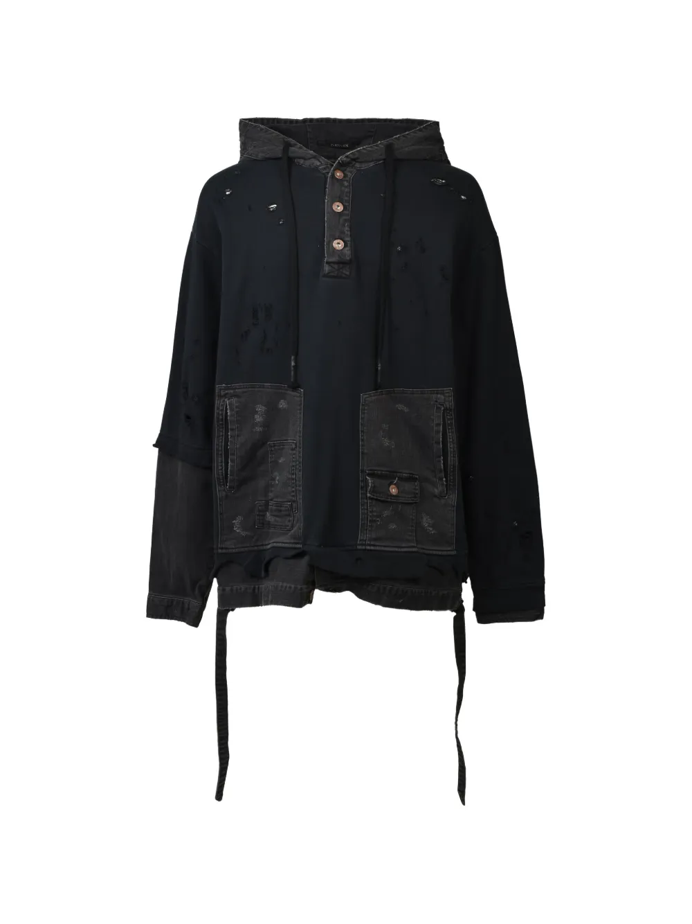 D HYGEN distressed denim-panel hoodie - Nero