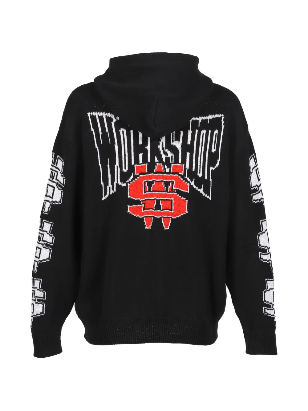 032c One Dollar Bill gebreide hoodie met logo-patch en jacquard Zwart