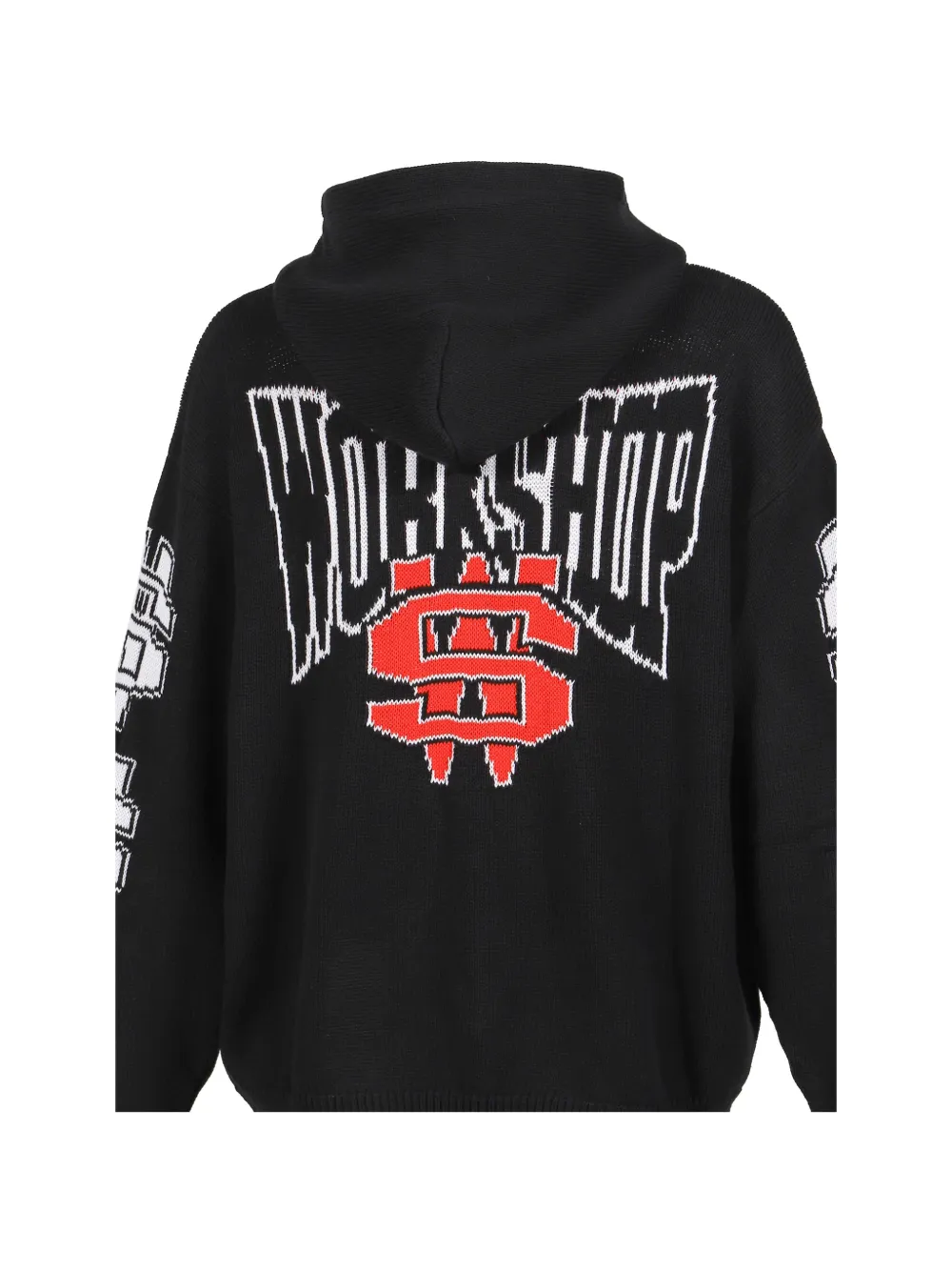 032c One Dollar Bill gebreide hoodie met logo-patch en jacquard Zwart
