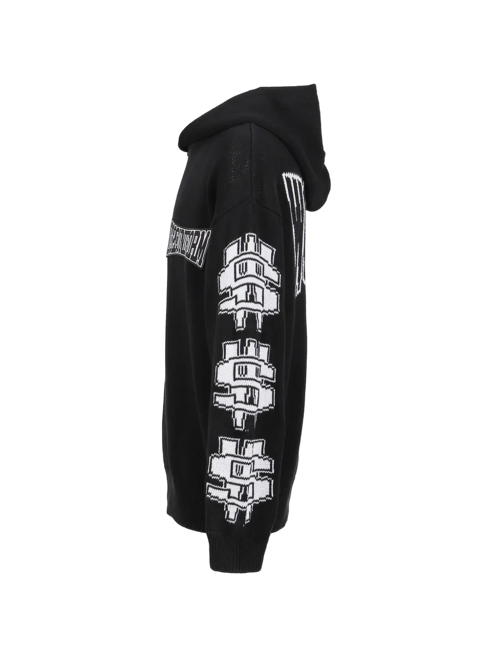 032c One Dollar Bill gebreide hoodie met logo-patch en jacquard Zwart