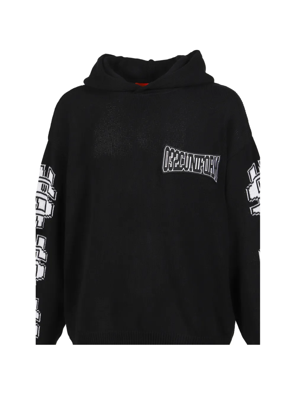 032c One Dollar Bill gebreide hoodie met logo-patch en jacquard Zwart
