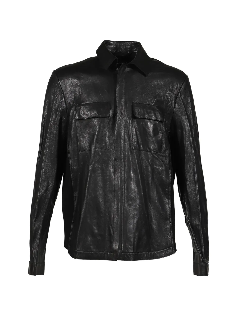 SAN263-1 flap-pocket leather jacket - Schwarz
