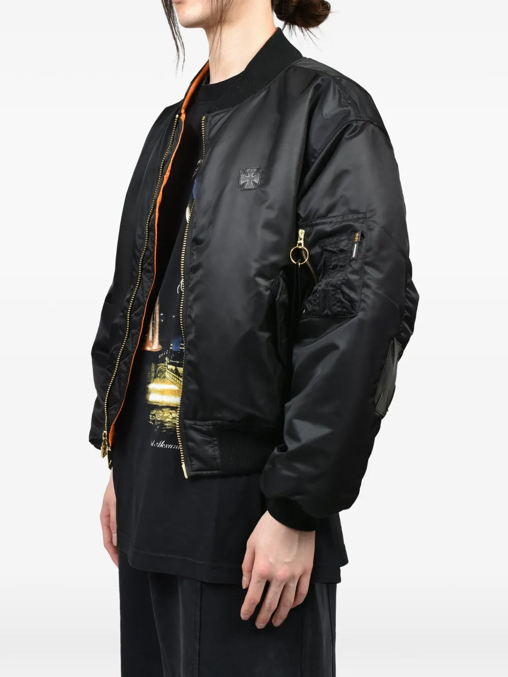 VETEMENTS Bomberjack met leren patch en kruis Zwart