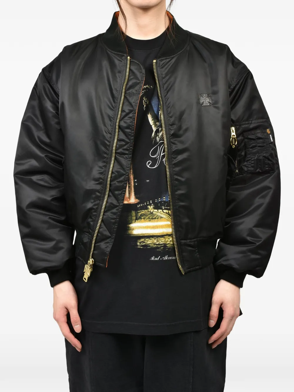 VETEMENTS Bomberjack met leren patch en kruis Zwart