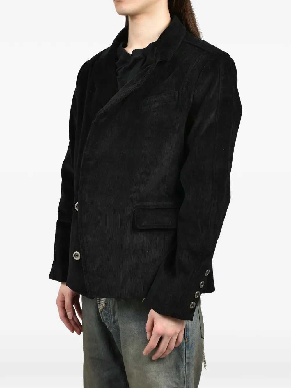 NO FAITH STUDIOS Asymmetrische blazer met ribfluwelen textuur Zwart