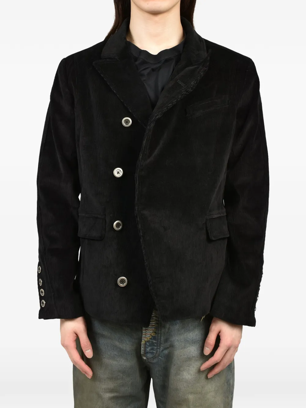 NO FAITH STUDIOS Asymmetrische blazer met ribfluwelen textuur Zwart