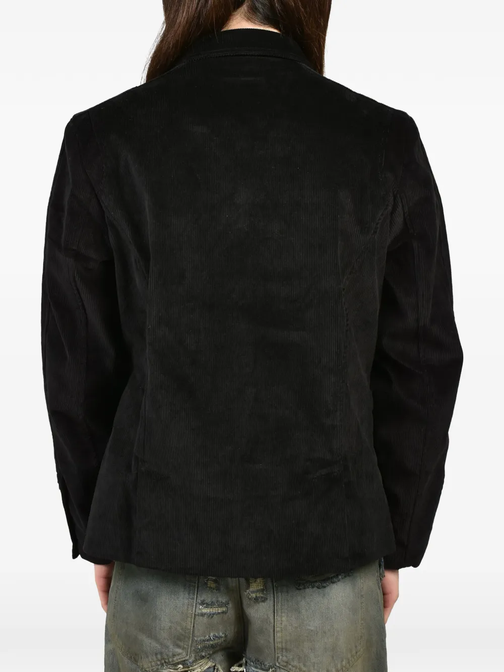 NO FAITH STUDIOS Asymmetrische blazer met ribfluwelen textuur Zwart