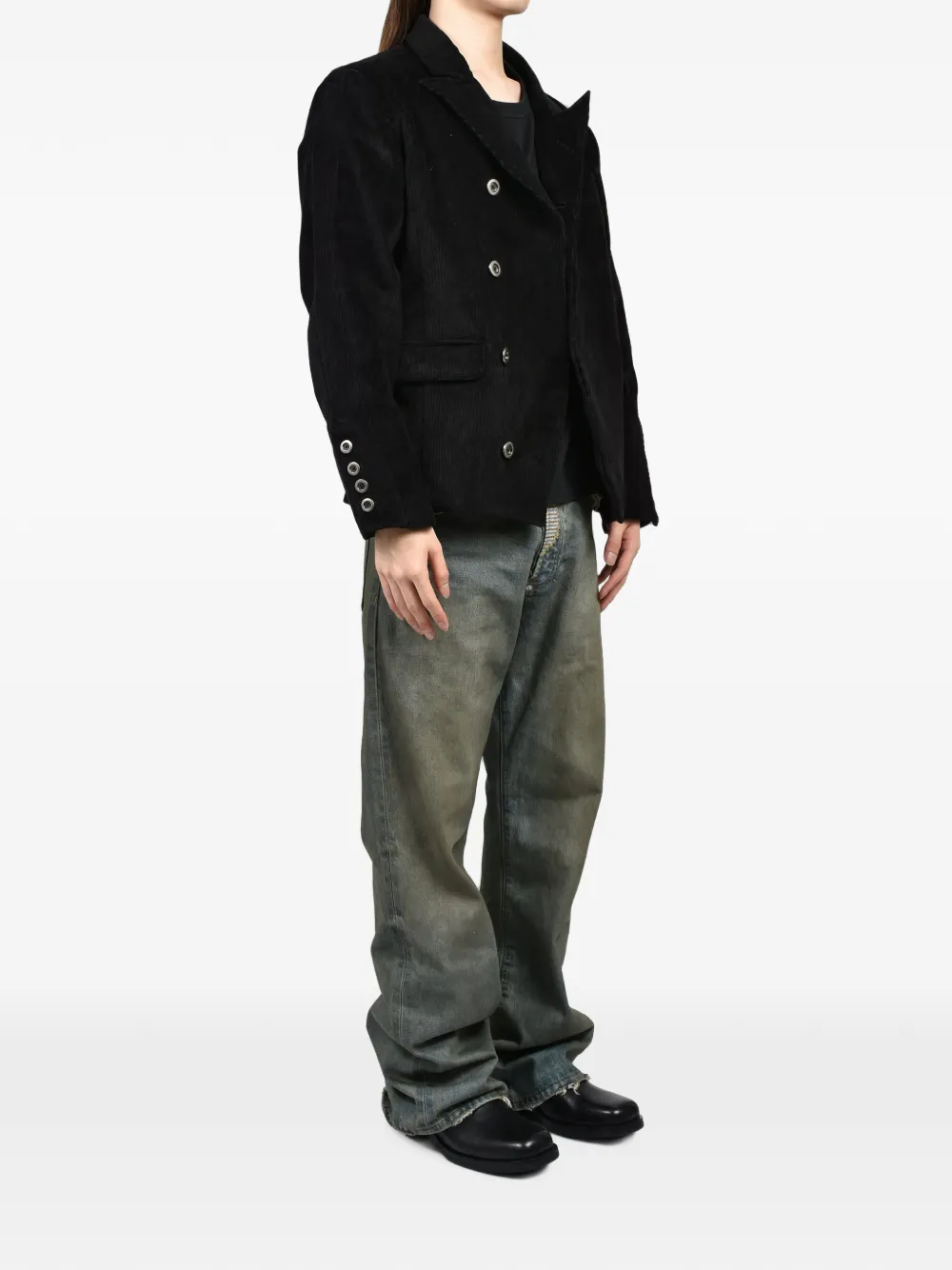 NO FAITH STUDIOS Asymmetrische blazer met ribfluwelen textuur Zwart