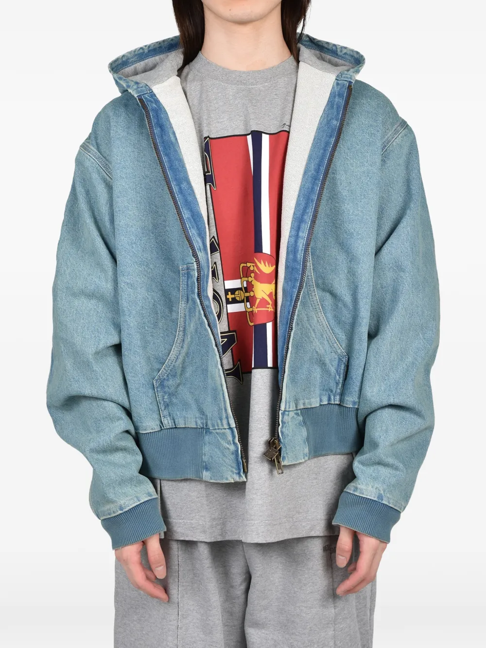 VETEMENTS hooded washed denim jacket Blauw