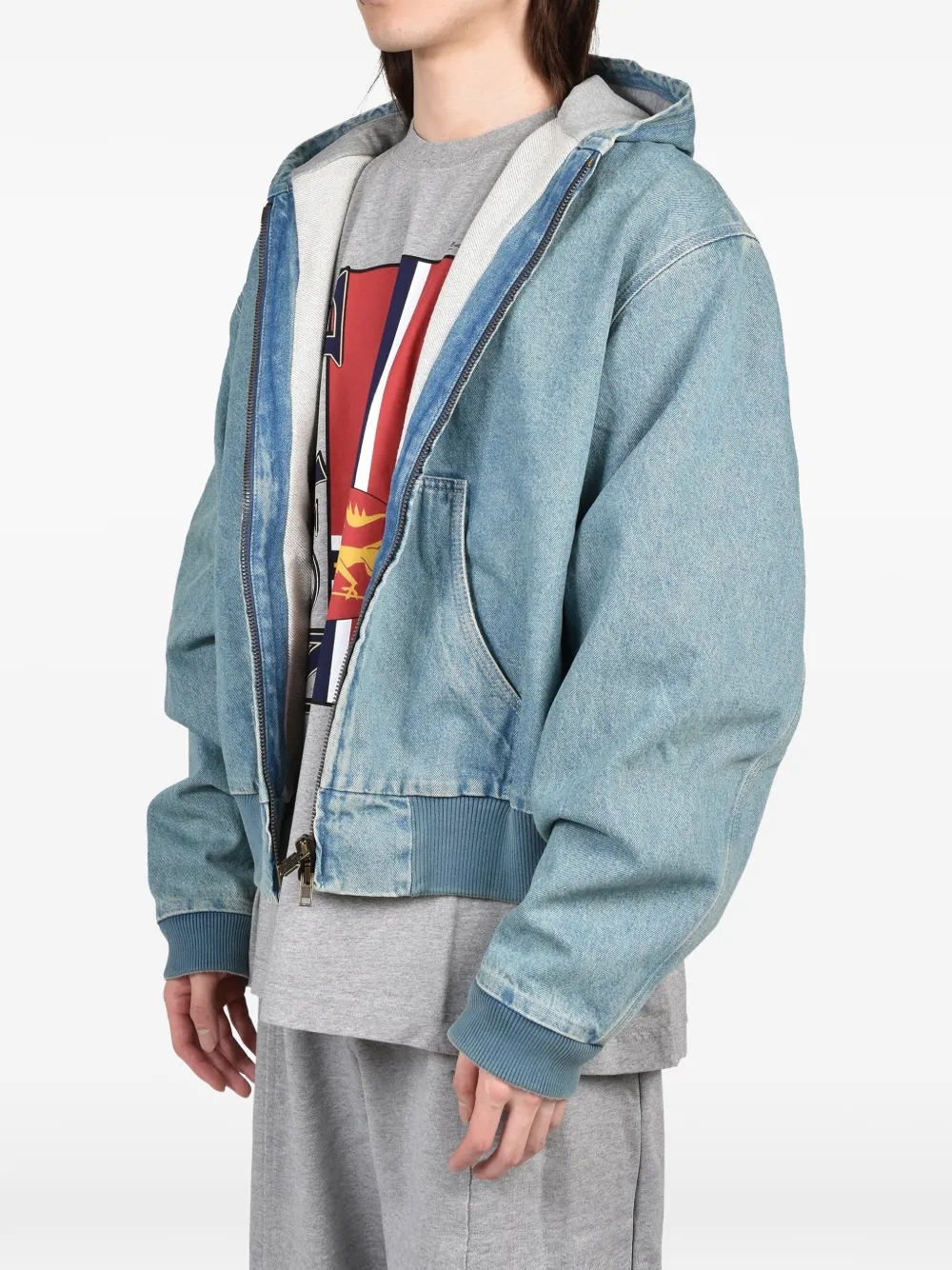 VETEMENTS hooded washed denim jacket Blauw