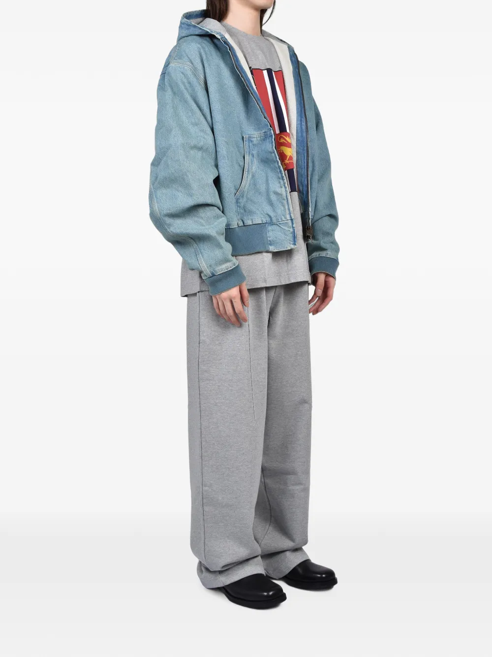 VETEMENTS hooded washed denim jacket Blauw