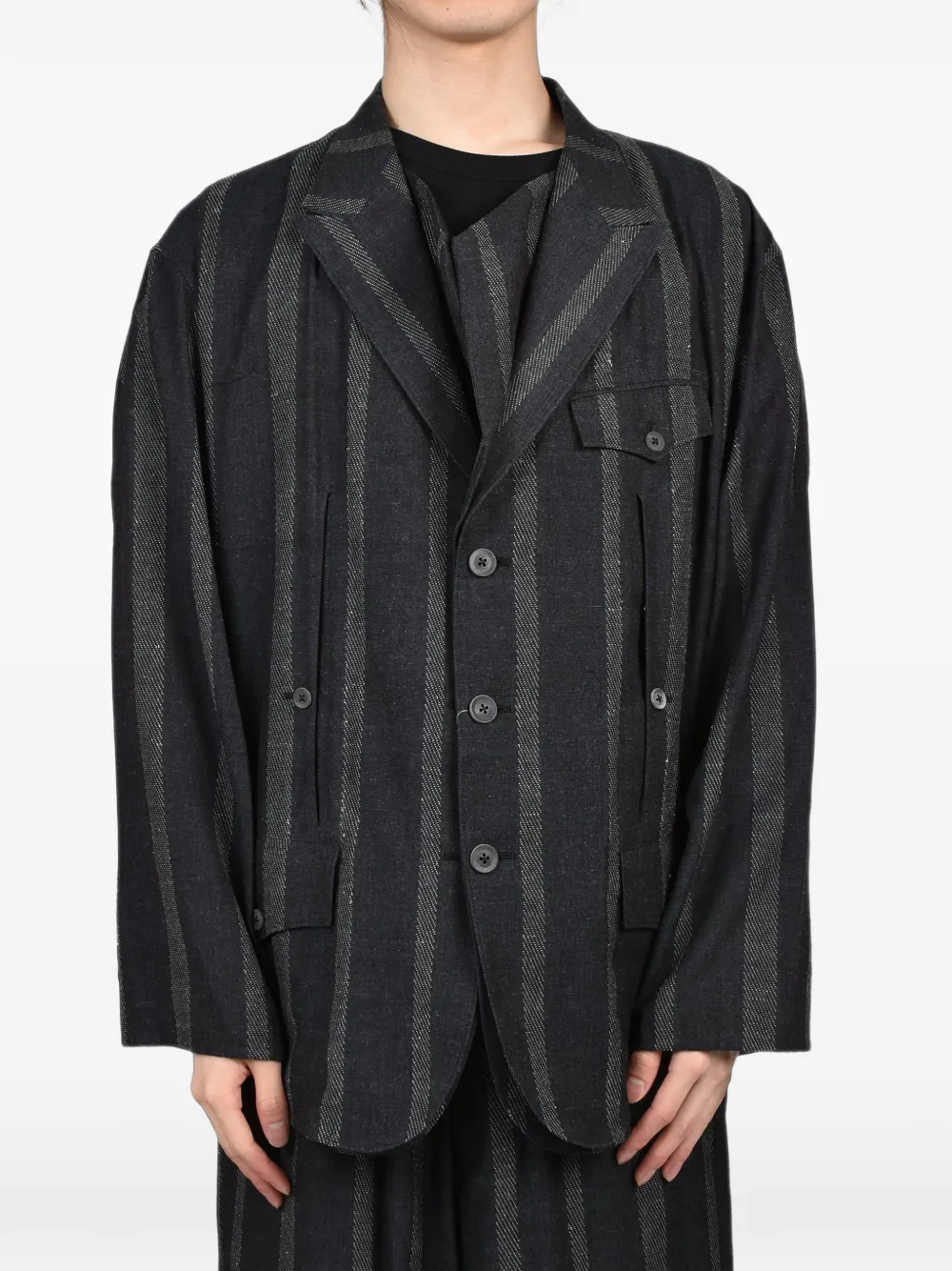 Yohji Yamamoto Gestreepte blazer Zwart