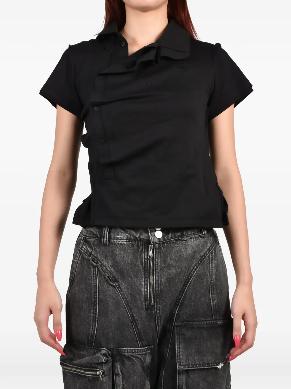 Natasha Zinko Shrunken poloshirt met dubbele kraag Zwart
