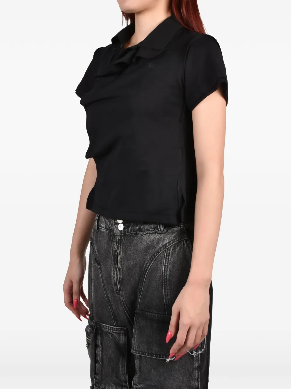 Natasha Zinko Shrunken poloshirt met dubbele kraag Zwart