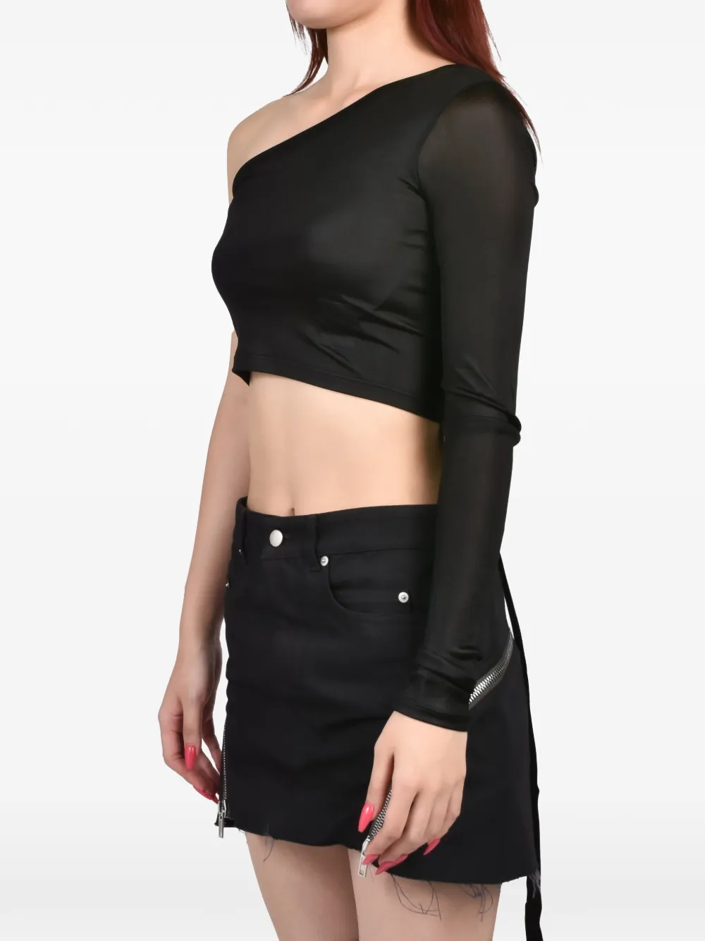 Rick Owens DRKSHDW Ziggy T asymmetrisch cropped T-shirt Zwart