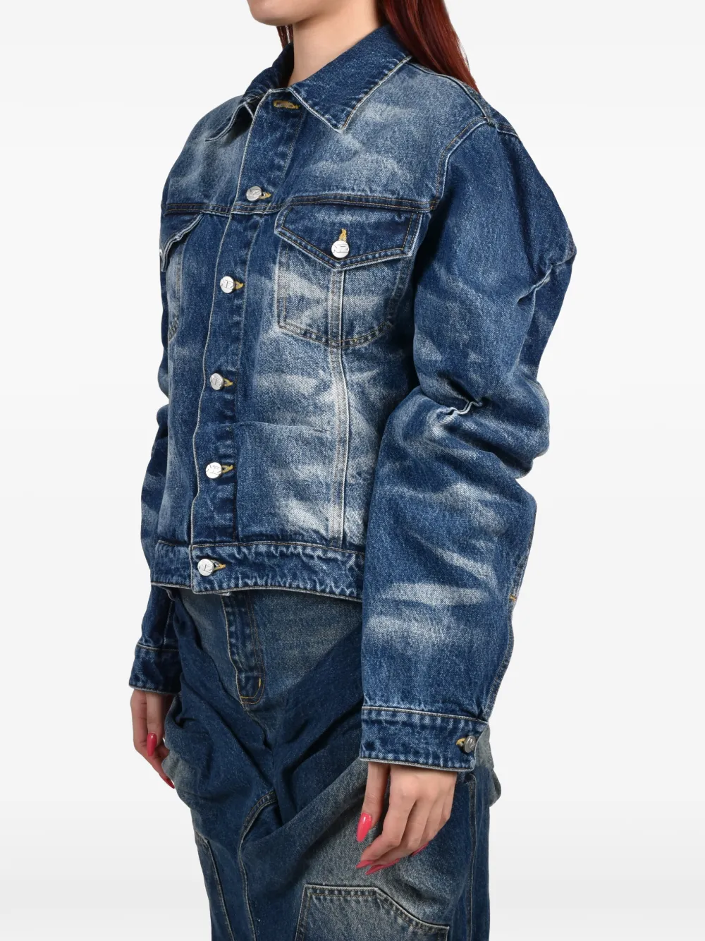 Natasha Zinko Cropped denim jack met behandeling Blauw