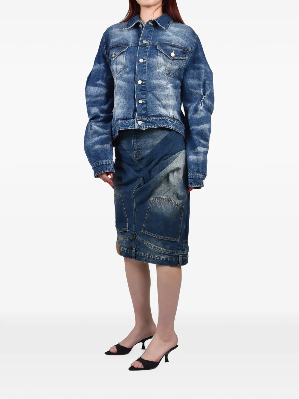 Natasha Zinko Cropped denim jack met behandeling Blauw