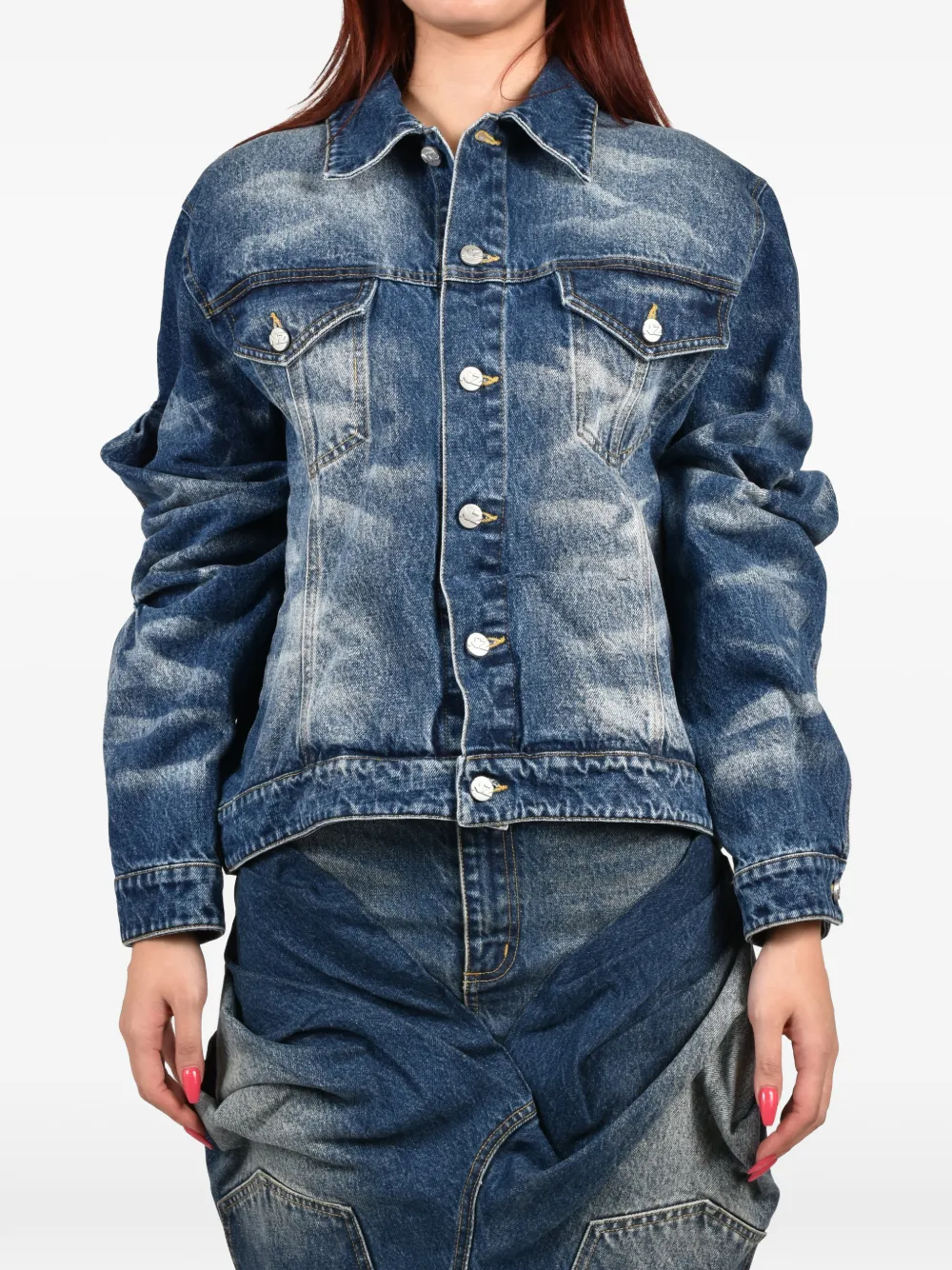 Natasha Zinko Cropped denim jack met behandeling Blauw