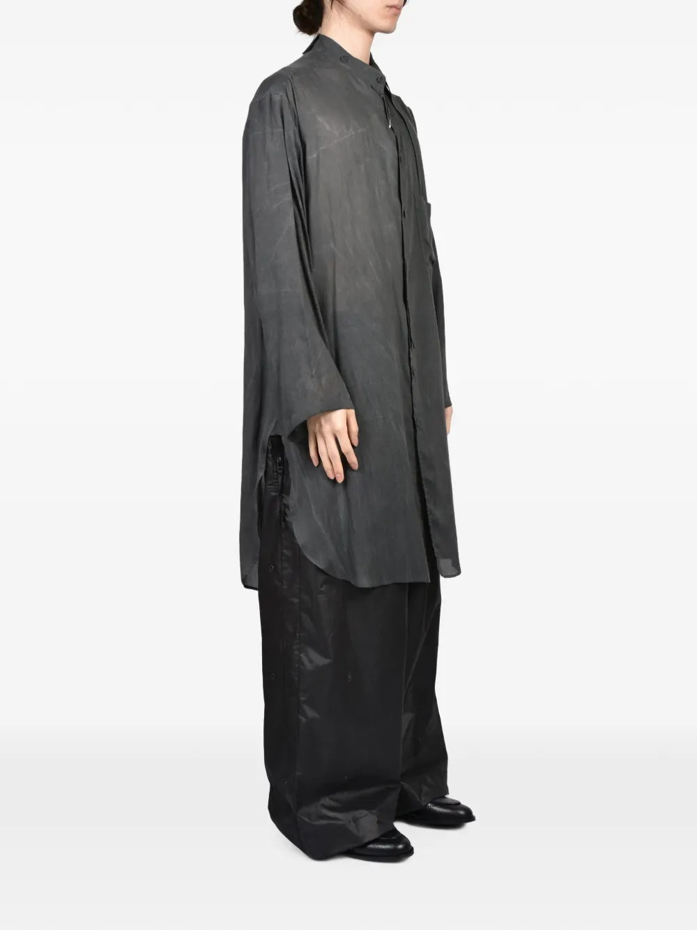 Yohji Yamamoto Lang overhemd met asymmetrische kraag Zwart