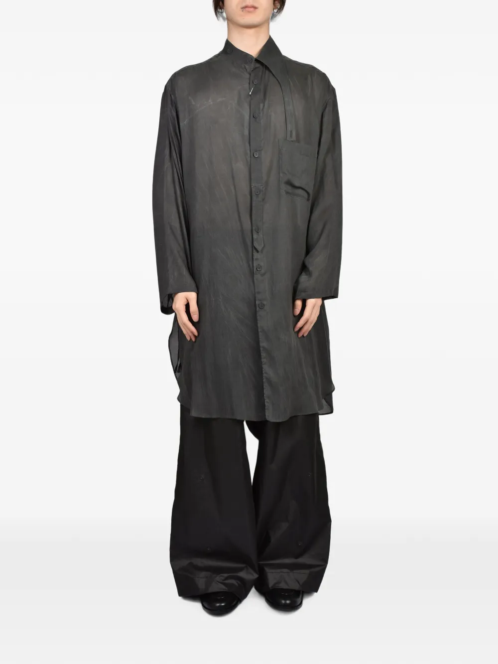 Yohji Yamamoto Lang overhemd met asymmetrische kraag Zwart