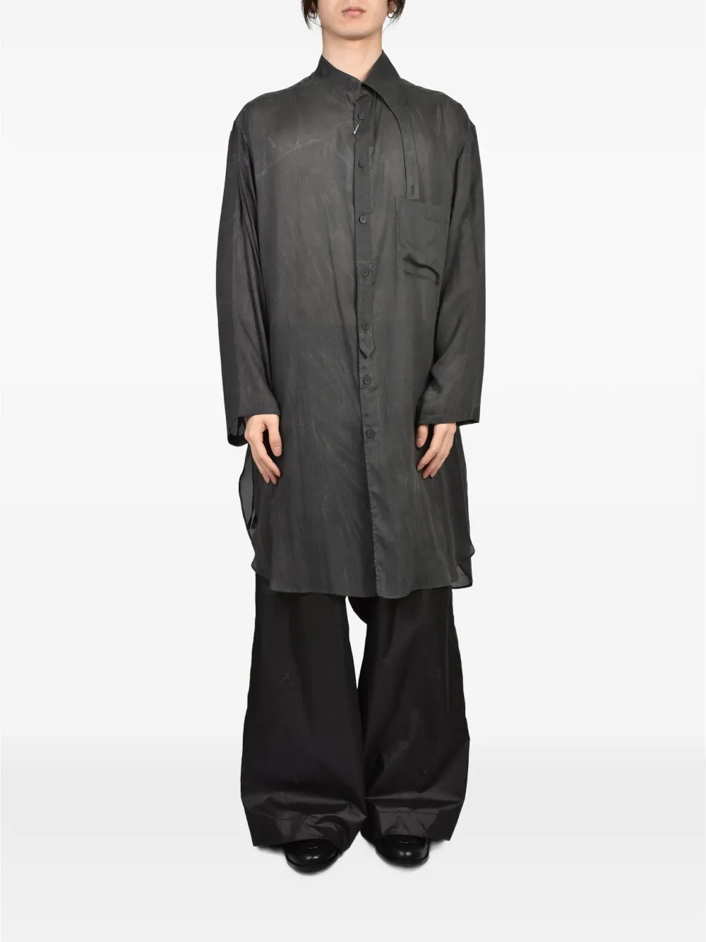 Yohji Yamamoto asymmetric-collar long shirt - Nero