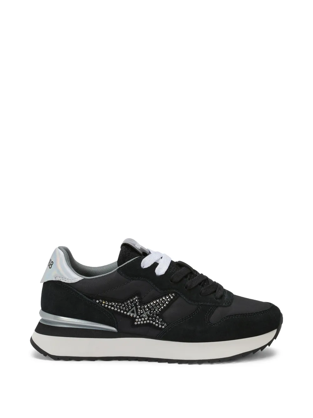 Sun 68 Stargirl Crystal-embellished Leather Sneakers In Black
