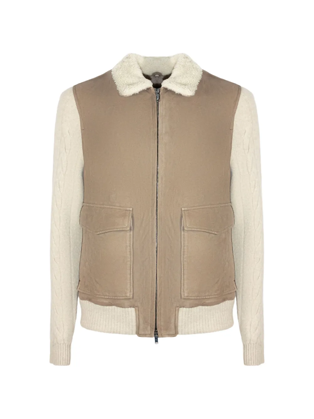 VOLFAGLI Arena cable-knit suede jacket - Nude