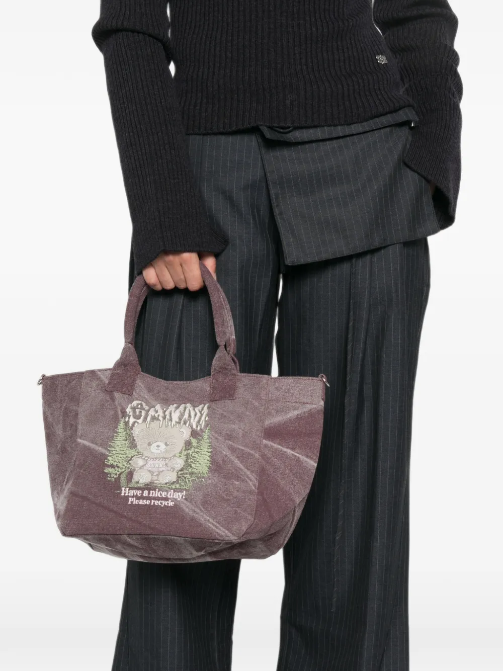 GANNI Shopper met print Paars
