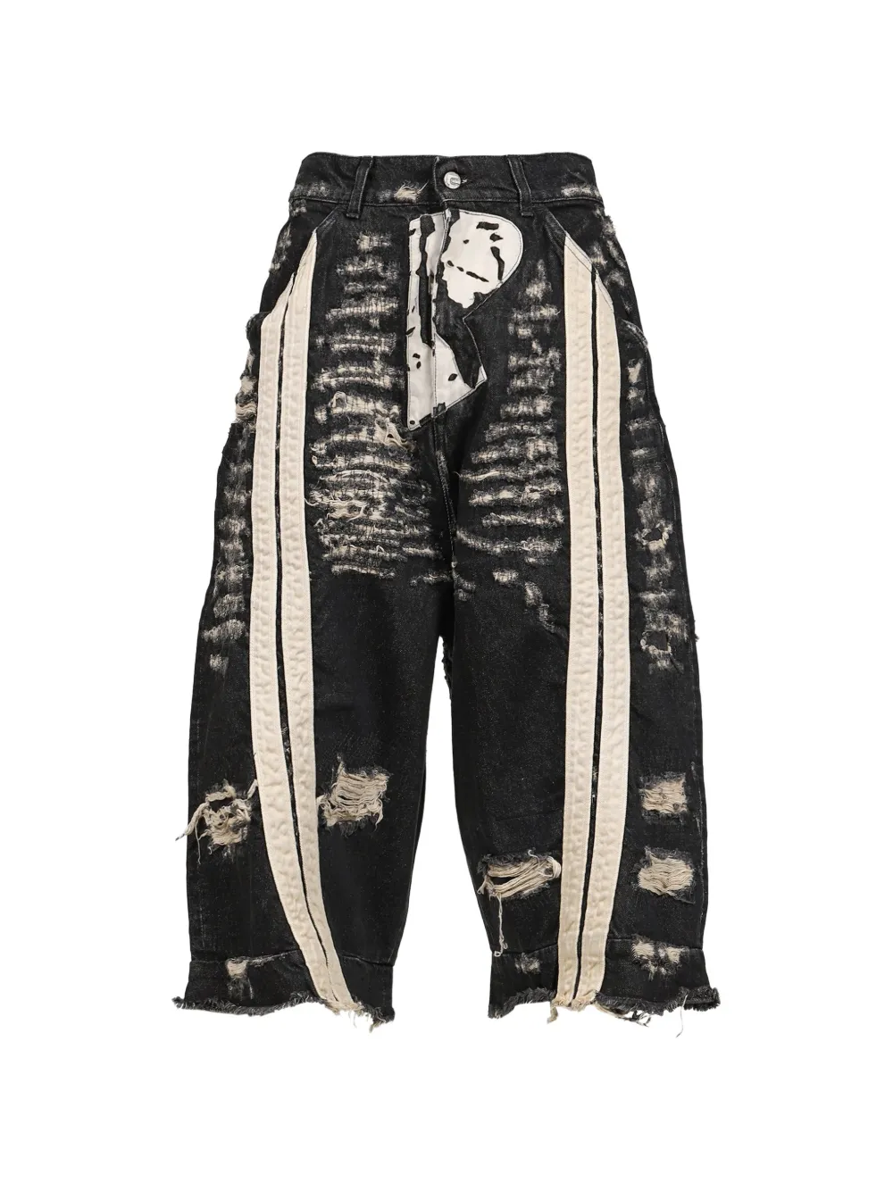 RRR123 distressed side-stripe shorts - Schwarz