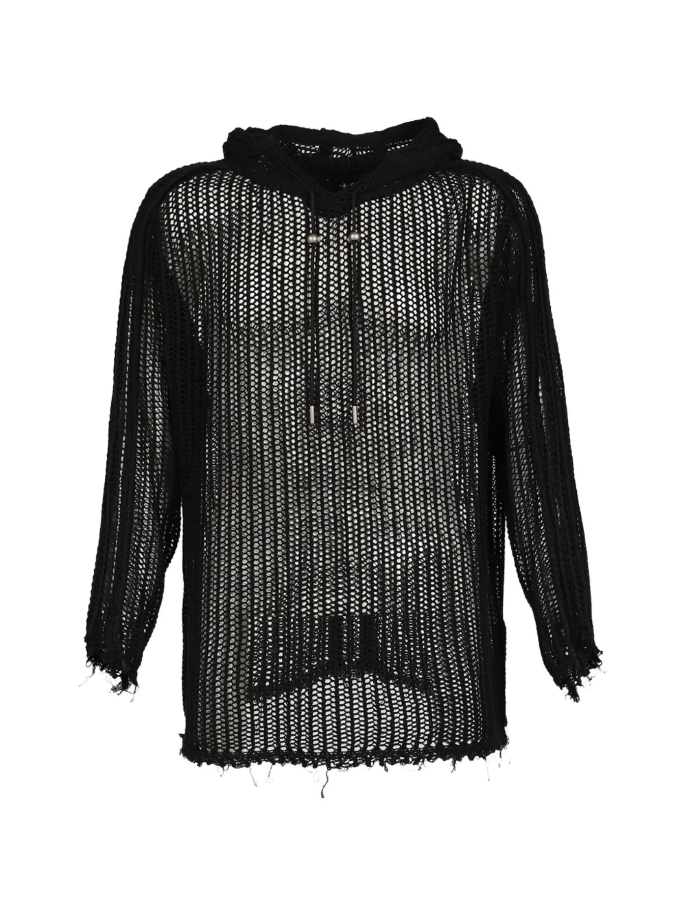 THUG CLUB mesh-knit distressed hoodie - Nero