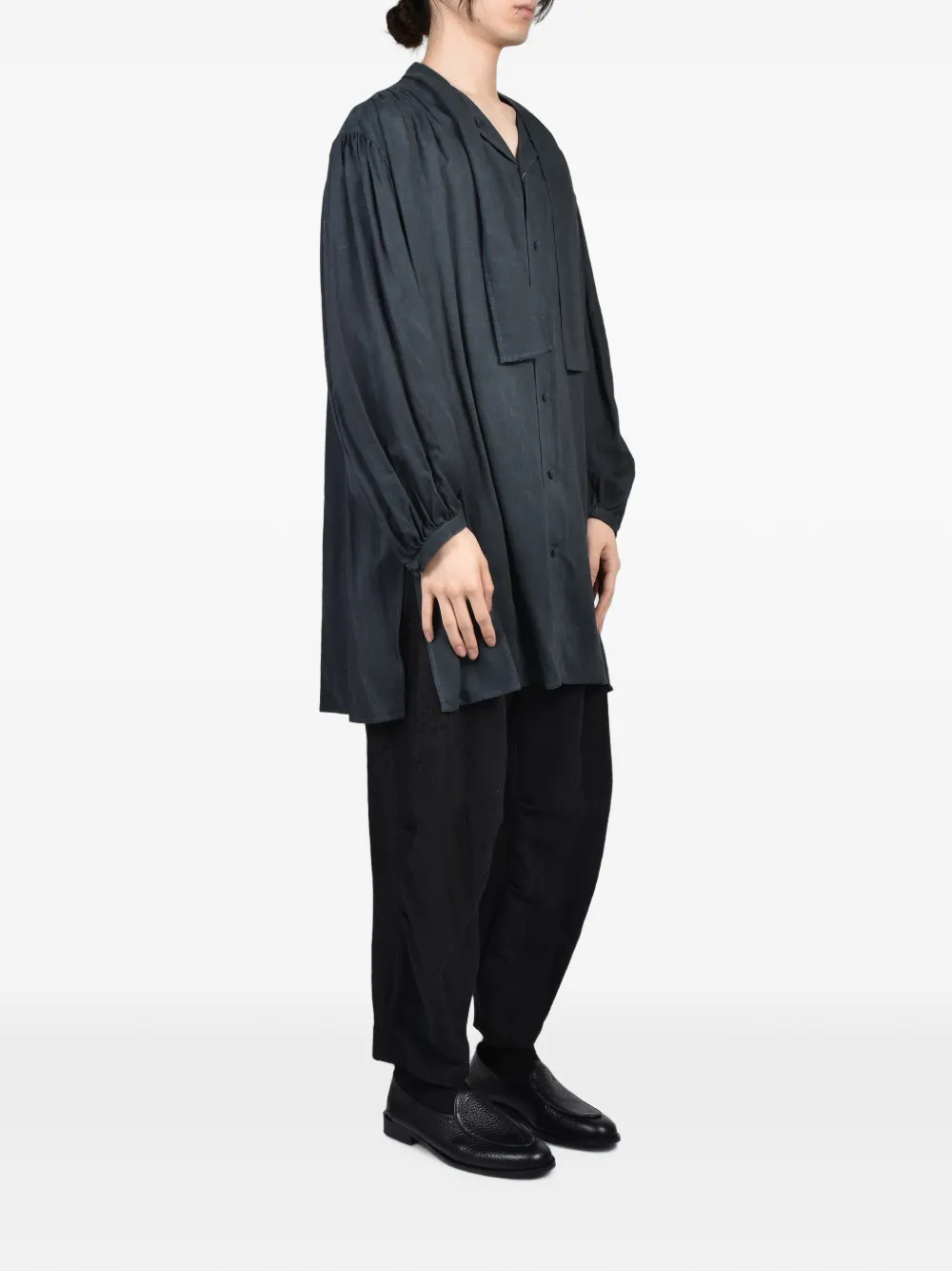 Yohji Yamamoto Gesmockte overhemd met afwerking Zwart