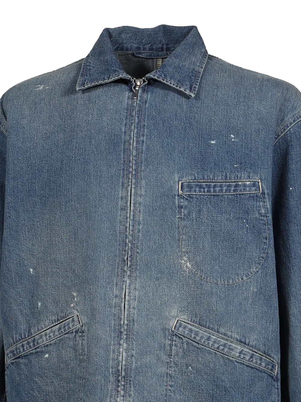 PORTER CLASSIC Breakfast denim jack met rits Blauw
