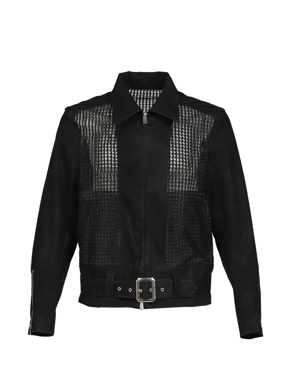 Black Means belted mesh jacket - Schwarz