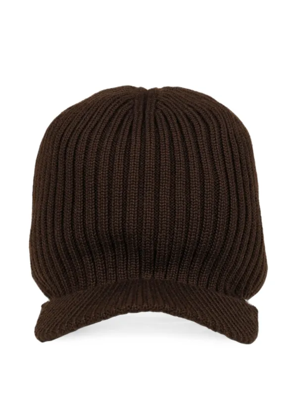 Wales Bonner Ribbed-knit Peaked-brim Beanie Hat in Brown