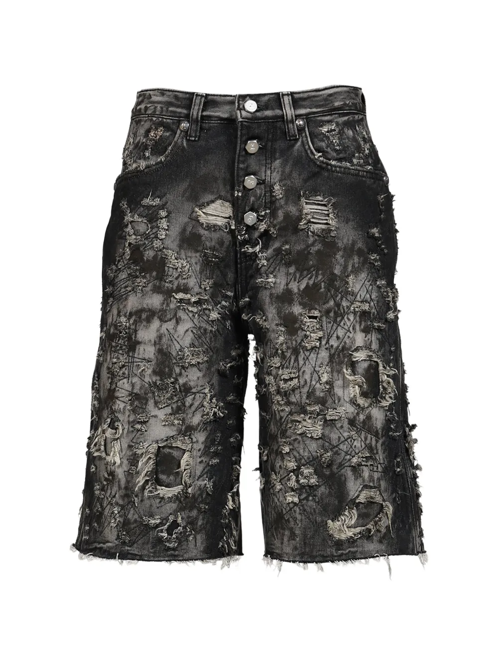 THUG CLUB washed distressed denim shorts - Schwarz