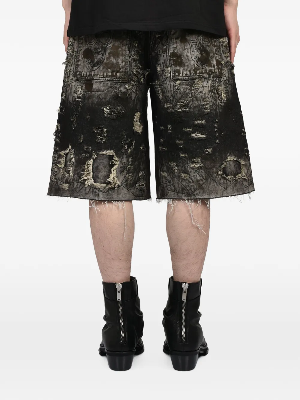 THUG CLUB Gerafelde denim shorts met wassing Zwart