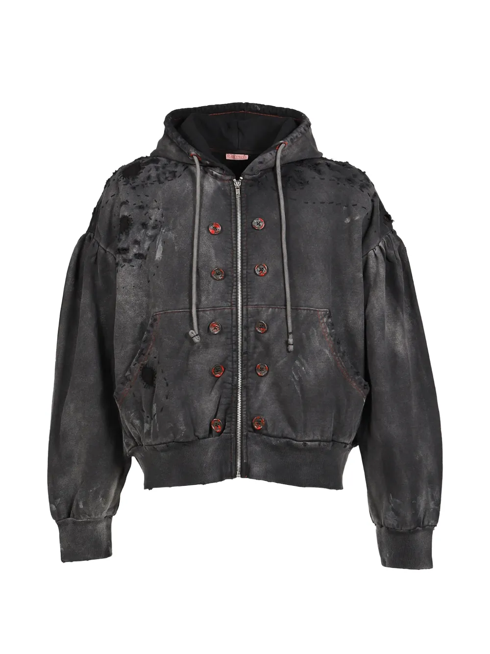 Glass Cypress distressed button-detail hoodie - Nero