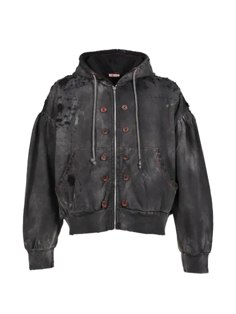 Glass Cypress distressed button-detail hoodie