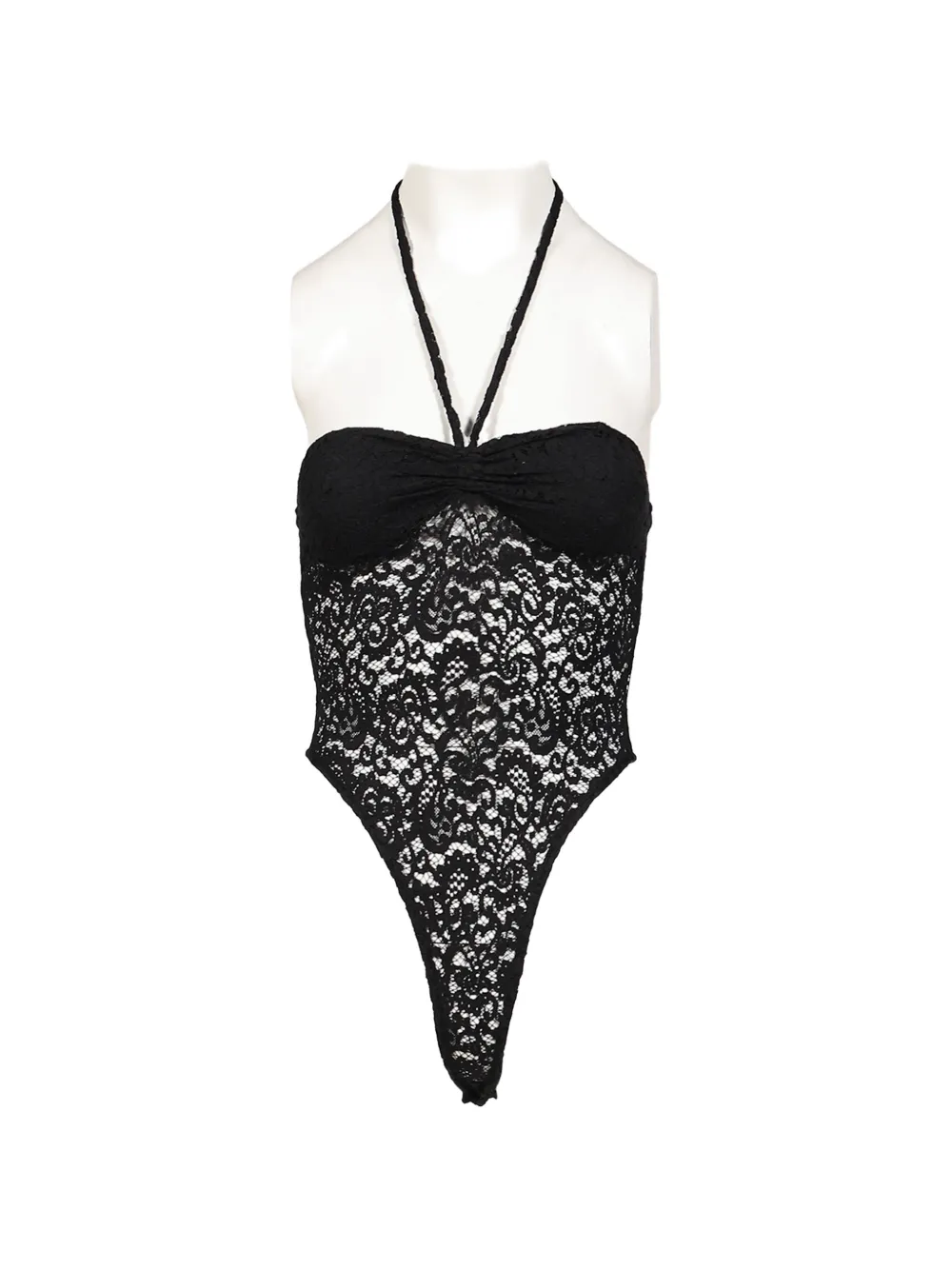 Markgong Lace Halterneck Bodysuit In 블랙