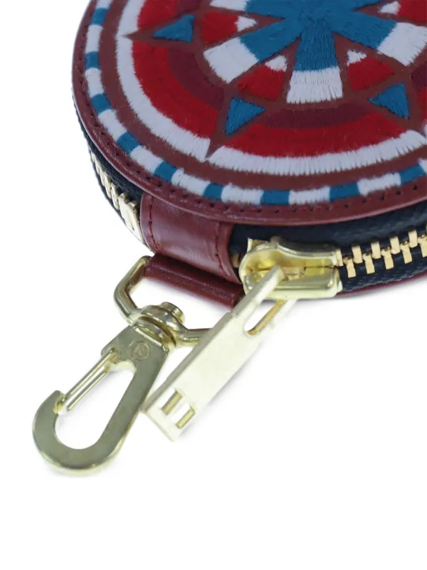 Black Means embroidered-panel Leather Coin Case | Red | FARFETCH
