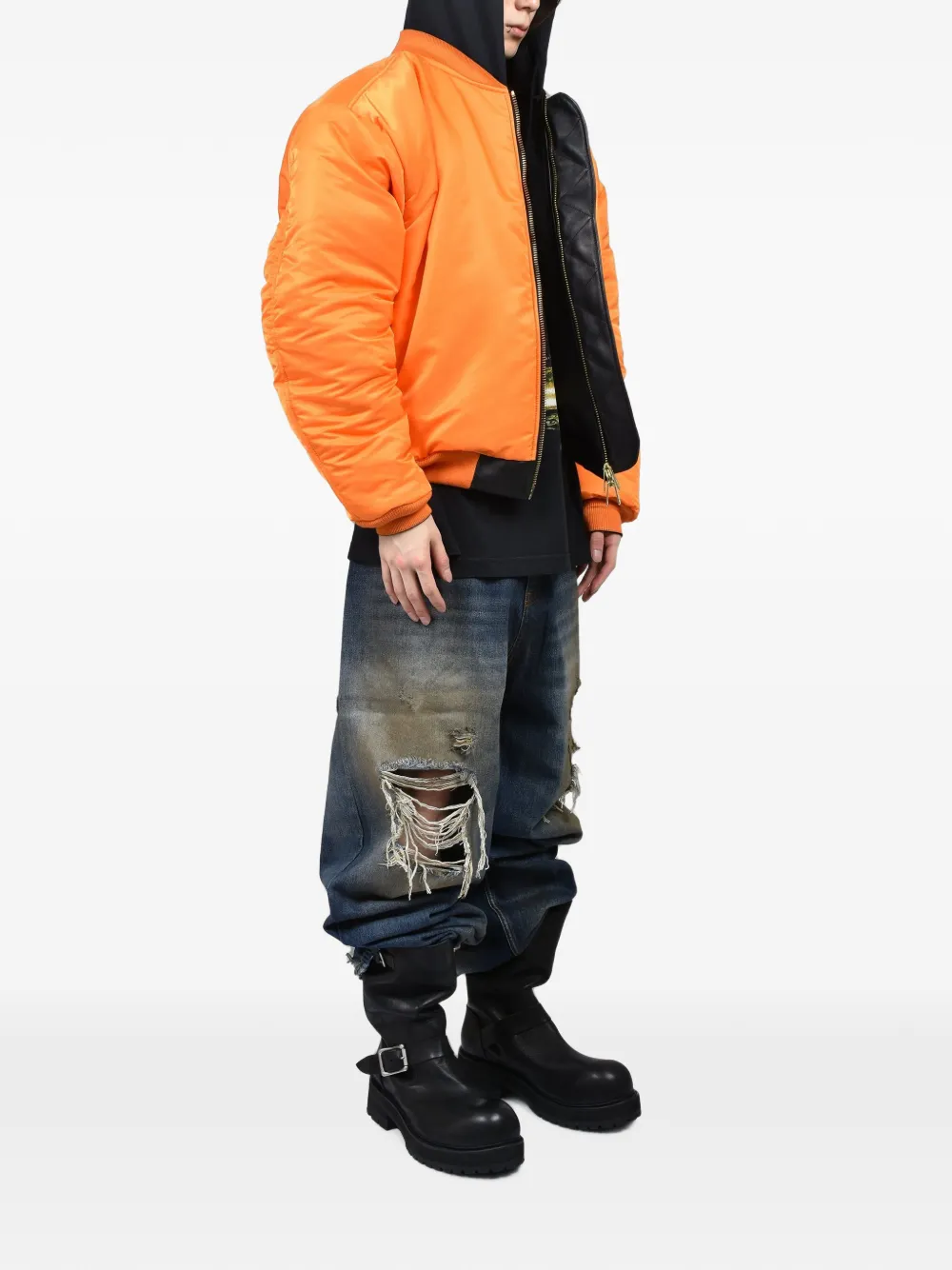 VETEMENTS Omkeerbaar leren bomberjack met capuchon Zwart