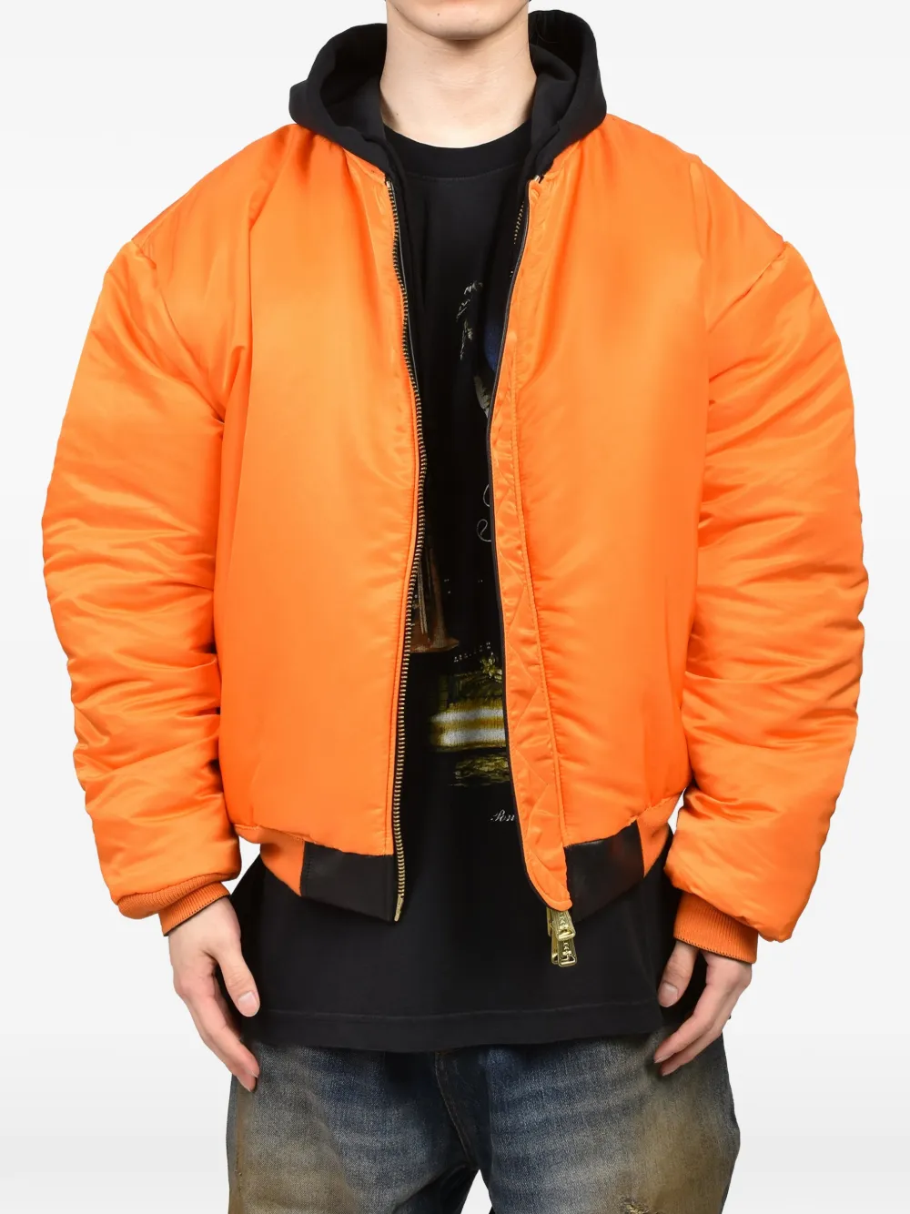 VETEMENTS Omkeerbaar leren bomberjack met capuchon Zwart