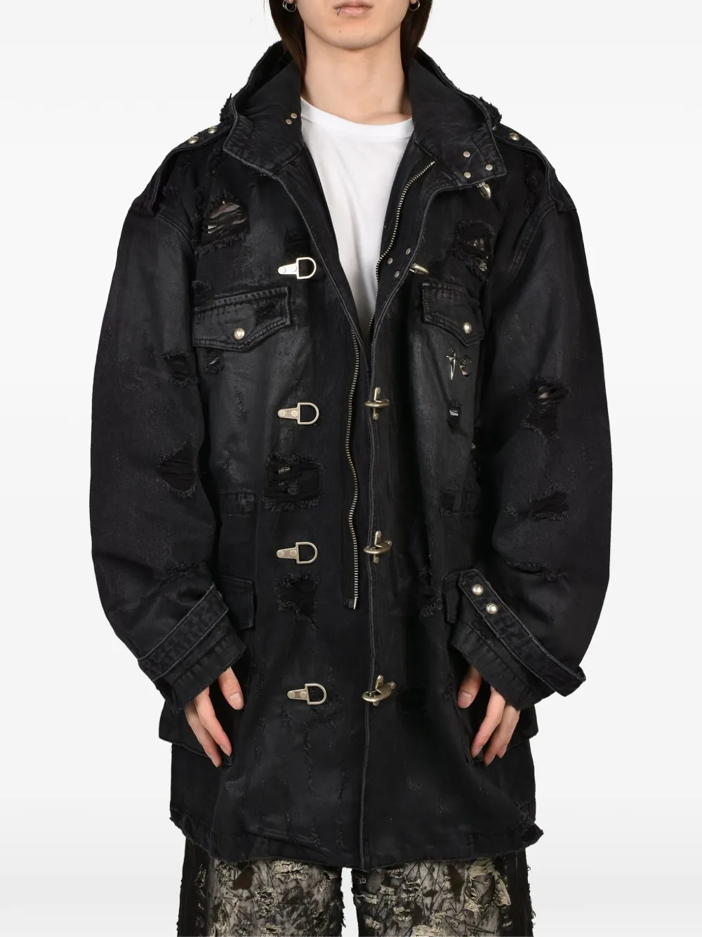 THUG CLUB Tribal M-65 gerafelde jas Zwart