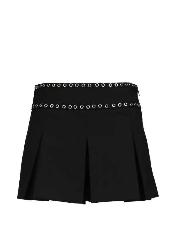 R13 Eyelet-embellished Pleated Mini Skort in Black