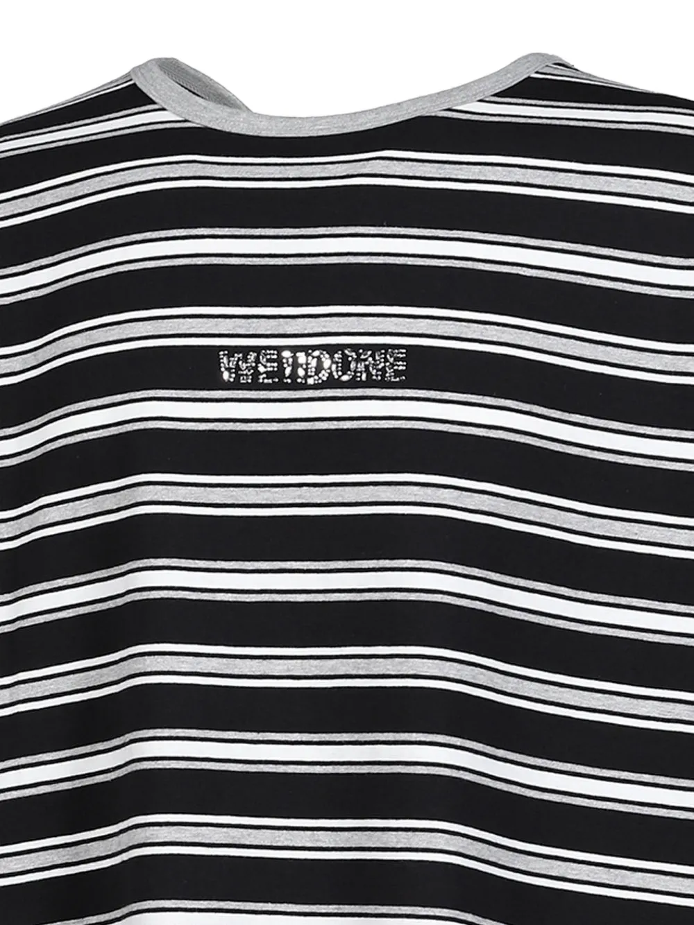 We11done Gestreept T-shirt verfraaid met stras Zwart