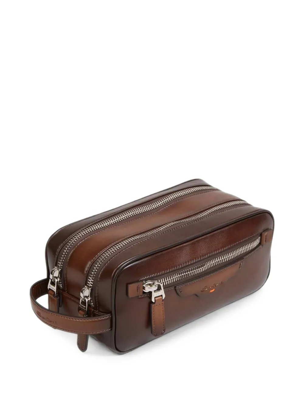 Santoni Toilettas van bewerkt leer Bruin