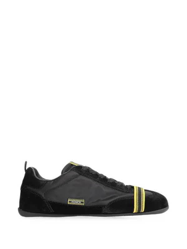Fendi Wrap Suede-panelled Sneakers in Black